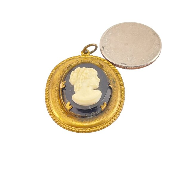 Victorian Revival Cameo Pendant Brooch Brass Oval Black and Cream - Picture 5 of 7